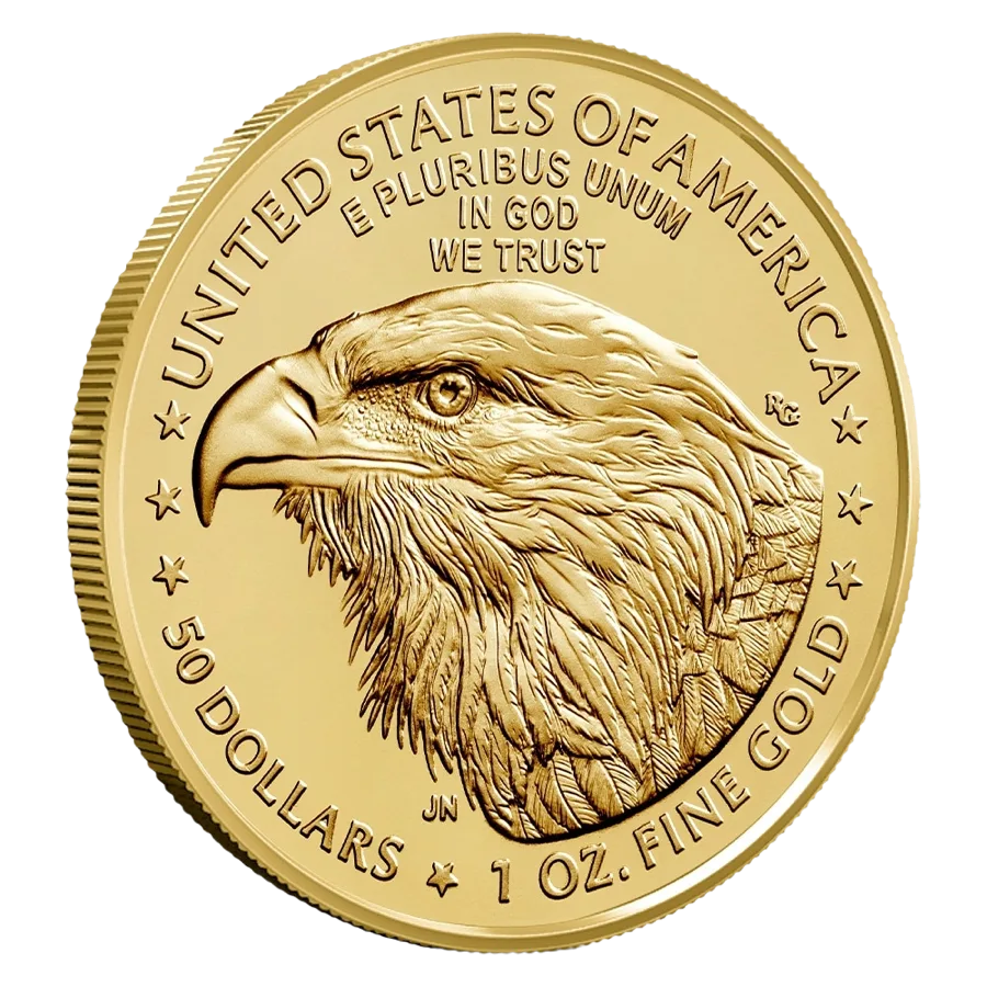 American Gold Eagle reverse: eagle head, 1 oz fine gold, 50 dollars